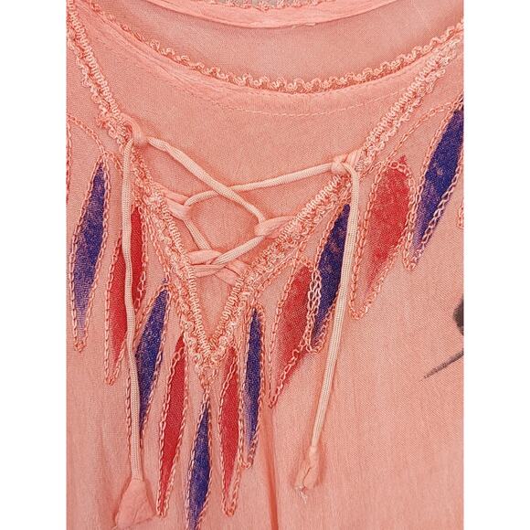 Asymmetrical Dress Boho Hippie Watercolor Ombre Peach Rust Floral Embroidered M - Picture 10 of 15